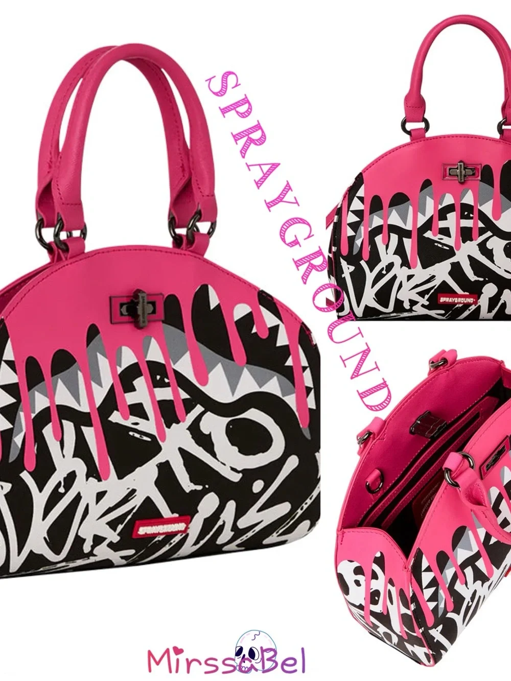 Sprayground Hot Pink Black White Graffiti Dome Satchel